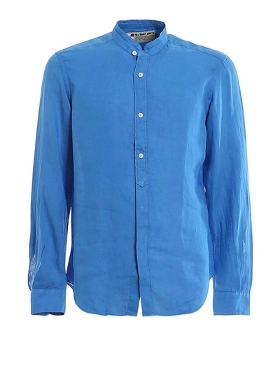 Shop Mc2 Saint Barth Men's Blue Linen Shirt