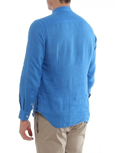 Shop Mc2 Saint Barth Men's Blue Linen Shirt