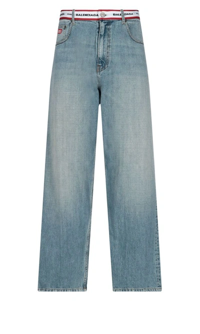 Shop Balenciaga Men's Blue Cotton Jeans