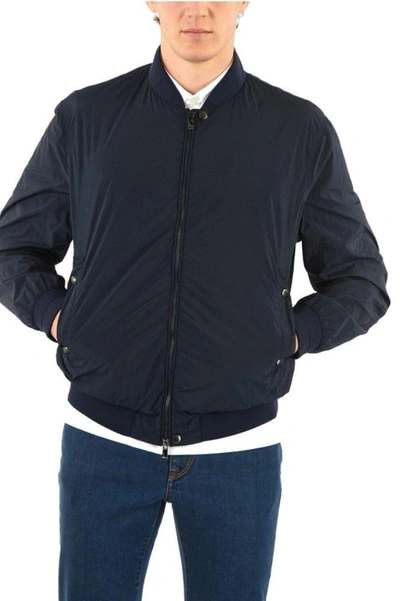 Shop Ermenegildo Zegna Men's Blue Polyamide Outerwear Jacket