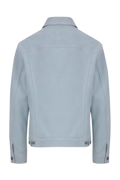 Shop Maison Margiela Men's Light Blue Leather Outerwear Jacket