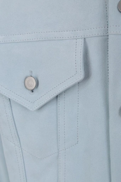 Shop Maison Margiela Men's Light Blue Leather Outerwear Jacket