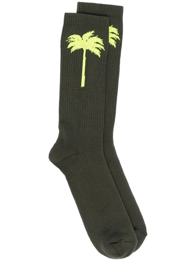 Shop Palm Angels Men's Green Cotton Socks