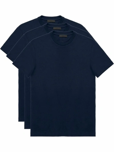 Shop Prada Men's Blue Cotton T-shirt