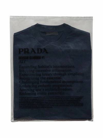 Shop Prada Men's Blue Cotton T-shirt