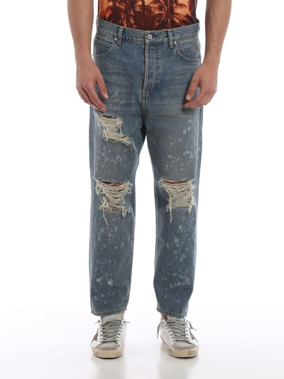 Shop Balmain Men's Blue Cotton Jeans