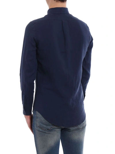 Shop Aspesi Men's Blue Linen Shirt