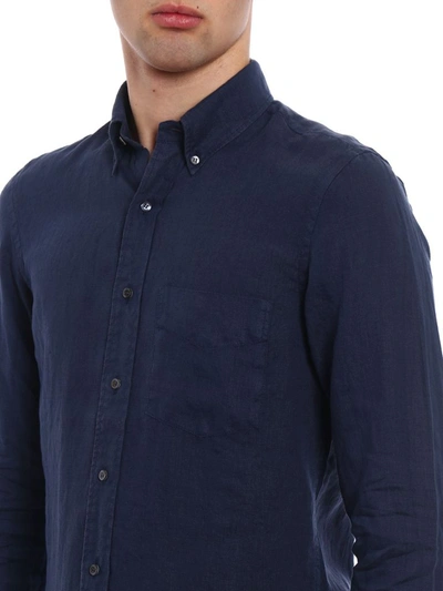 Shop Aspesi Men's Blue Linen Shirt