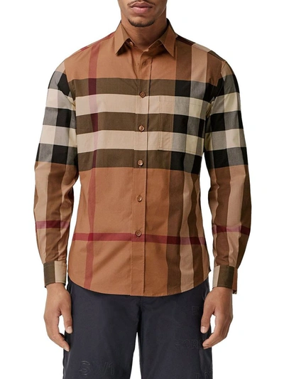 Shop Burberry Men's Brown Cotton Shirt