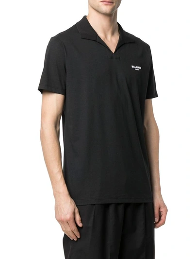 Shop Balmain Men's Black Cotton Polo Shirt