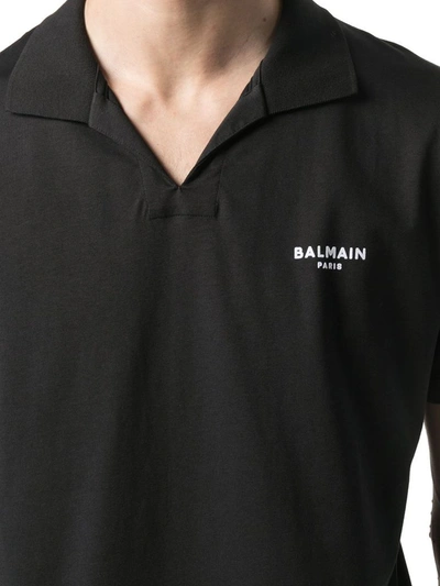 Shop Balmain Men's Black Cotton Polo Shirt