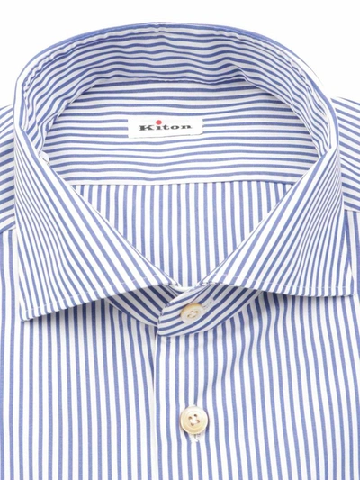 Shop Kiton Men's Blue Cotton Shirt