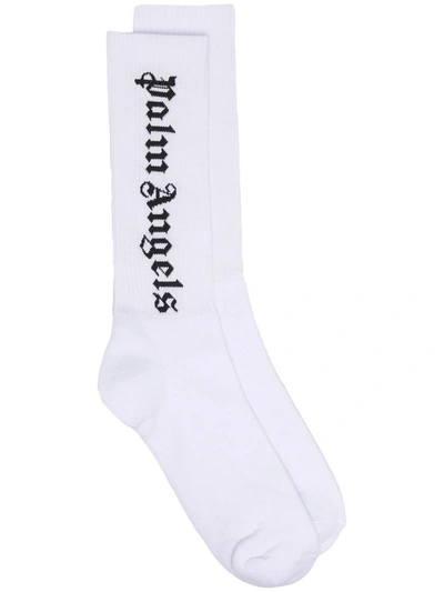 Shop Palm Angels Men's White Cotton Socks