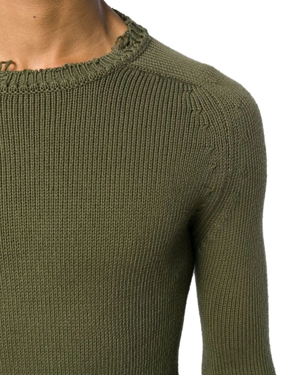Saint Laurent Khaki Cotton Distressed Sweater In Green