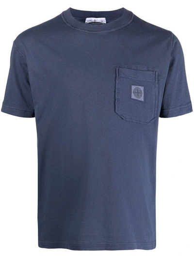 Shop Stone Island Men's Blue Cotton T-shirt