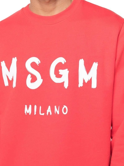 Shop Msgm Men's Red Cotton Sweatshirt