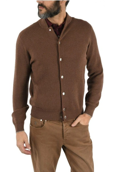 Shop Brunello Cucinelli Men's Brown Cashmere Cardigan