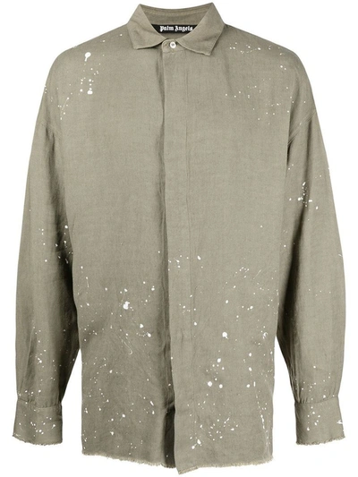 Shop Palm Angels Men's Green Linen Shirt