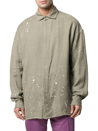 Shop Palm Angels Men's Green Linen Shirt