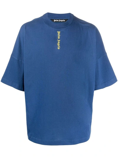 Shop Palm Angels Men's Blue Cotton T-shirt