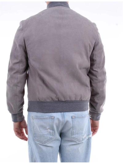 Shop Brunello Cucinelli Men's Grey Leather Outerwear Jacket