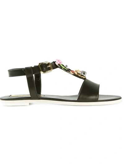 Rupert Sanderson Cara Embellished Leather Sandals In Black