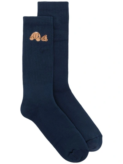 Shop Palm Angels Men's Blue Cotton Socks