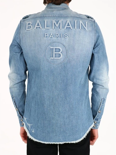 Shop Balmain Denim Shirt In Blue