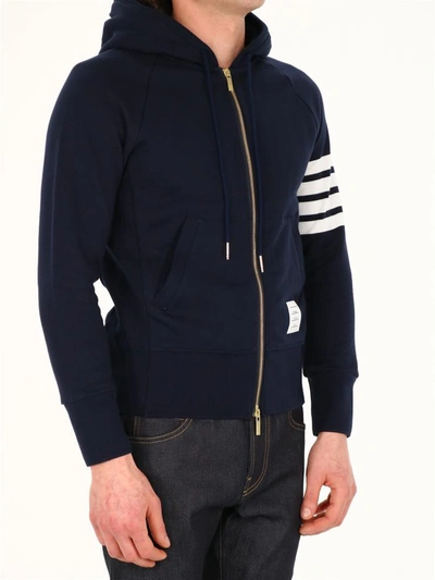 Shop Thom Browne Blue Cotton Hoodie 4-bar