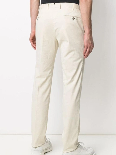 Shop Pt01 Ivory Color Cotton Trousers In Beige