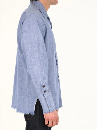 Shop Greg Lauren Chambray Dress Shirt In Blue