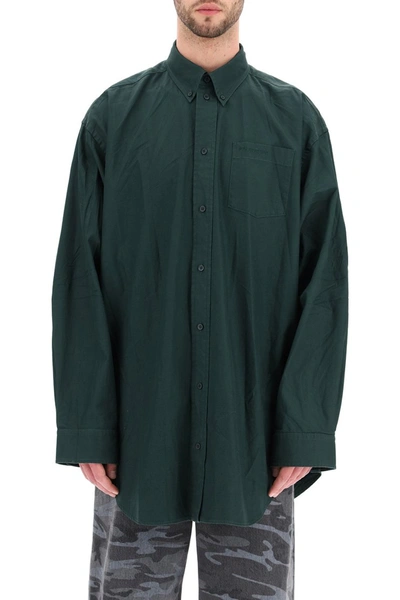 Shop Balenciaga Oversized Shirt In Dark Green