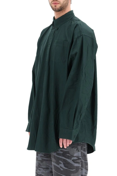 Shop Balenciaga Oversized Shirt In Dark Green