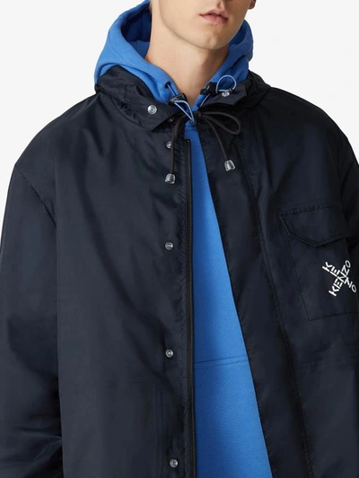 Shop Kenzo Logo Print Hooded Rain Jacket In Black