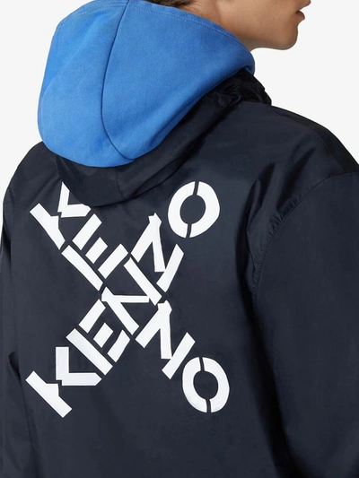 Shop Kenzo Logo Print Hooded Rain Jacket In Black