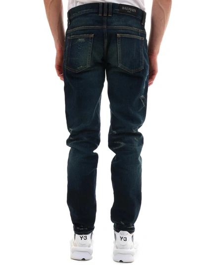 Shop Balmain Tear Jeans In Blue