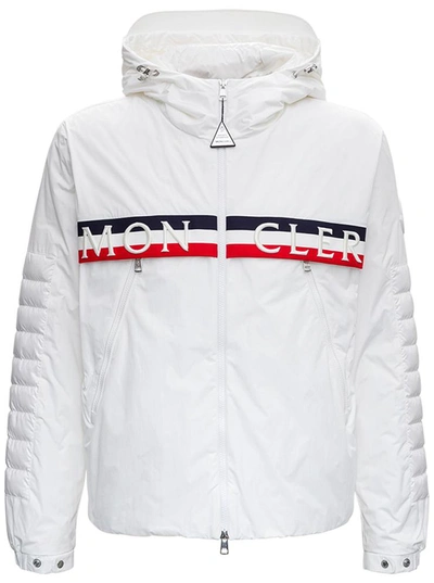 Shop Moncler White Nylon Jacket With Front Logo