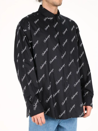 Shop Balenciaga Logo Shirt Over In Black