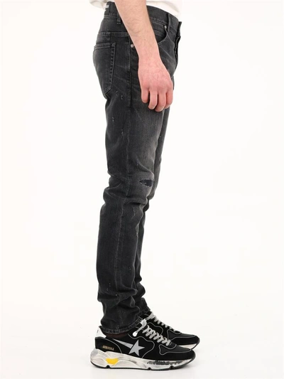Shop Balmain Slim Jeans In Gray Denim In Black