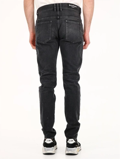 Shop Balmain Slim Jeans In Gray Denim In Black