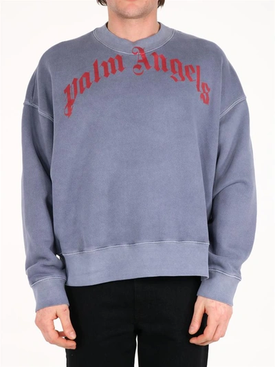 Shop Palm Angels Logo Sweatshirt Vintage Effect In Blue
