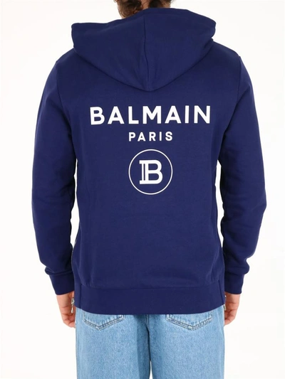 Shop Balmain Cotton Hoodie Blue