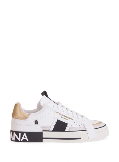 Dolce & Gabbana Custom Leather Sneakers With Metallic Inserts In Multi