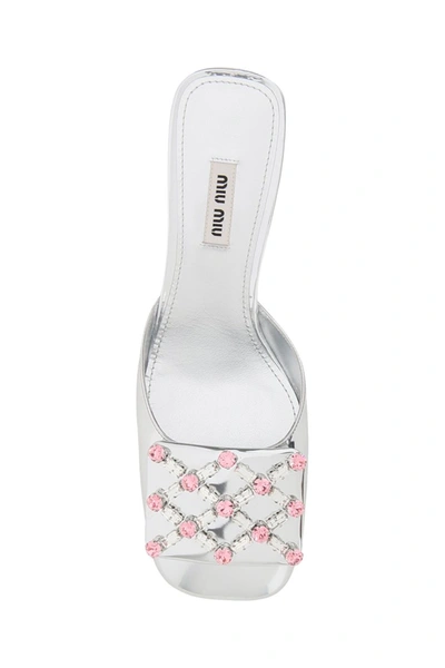 Shop Miu Miu Crystal Embellished Mules In Argento