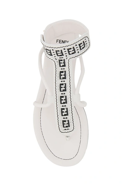 Shop Fendi Ff Interlace Thong Sandals In Bianco Nero Bianco