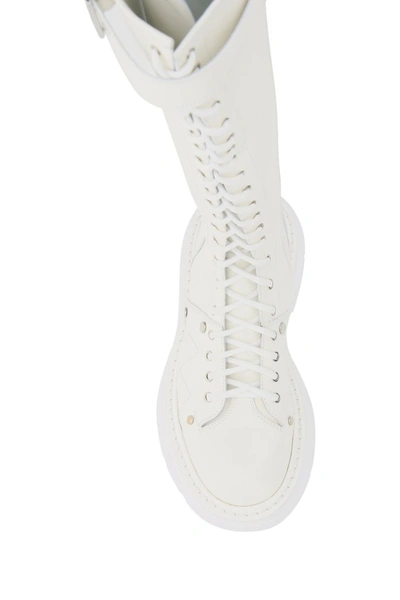Shop Alexander Mcqueen Lace-up Boots With Stitching In Bone Whi Whi Silver