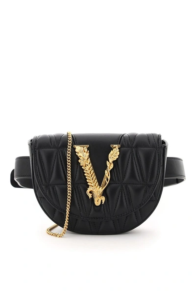 Shop Versace Virtus Quilted Belt Bag In Nero Oro Tribute