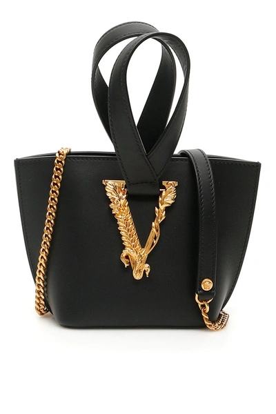 Shop Versace Virtus Mini Bucket Bag In Nero Oro Tribute