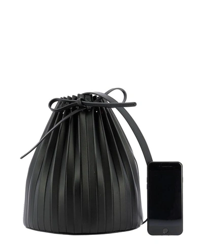 Shop Mansur Gavriel "pleated Bucket" Crossbody Bag In Black  