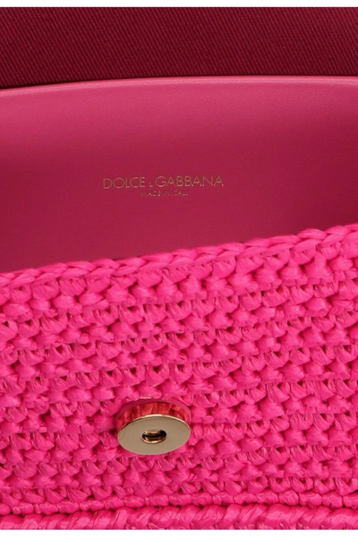 Shop Dolce & Gabbana Medium Crochet Raffia Devotion Bag In Blu Scurissimo 1
